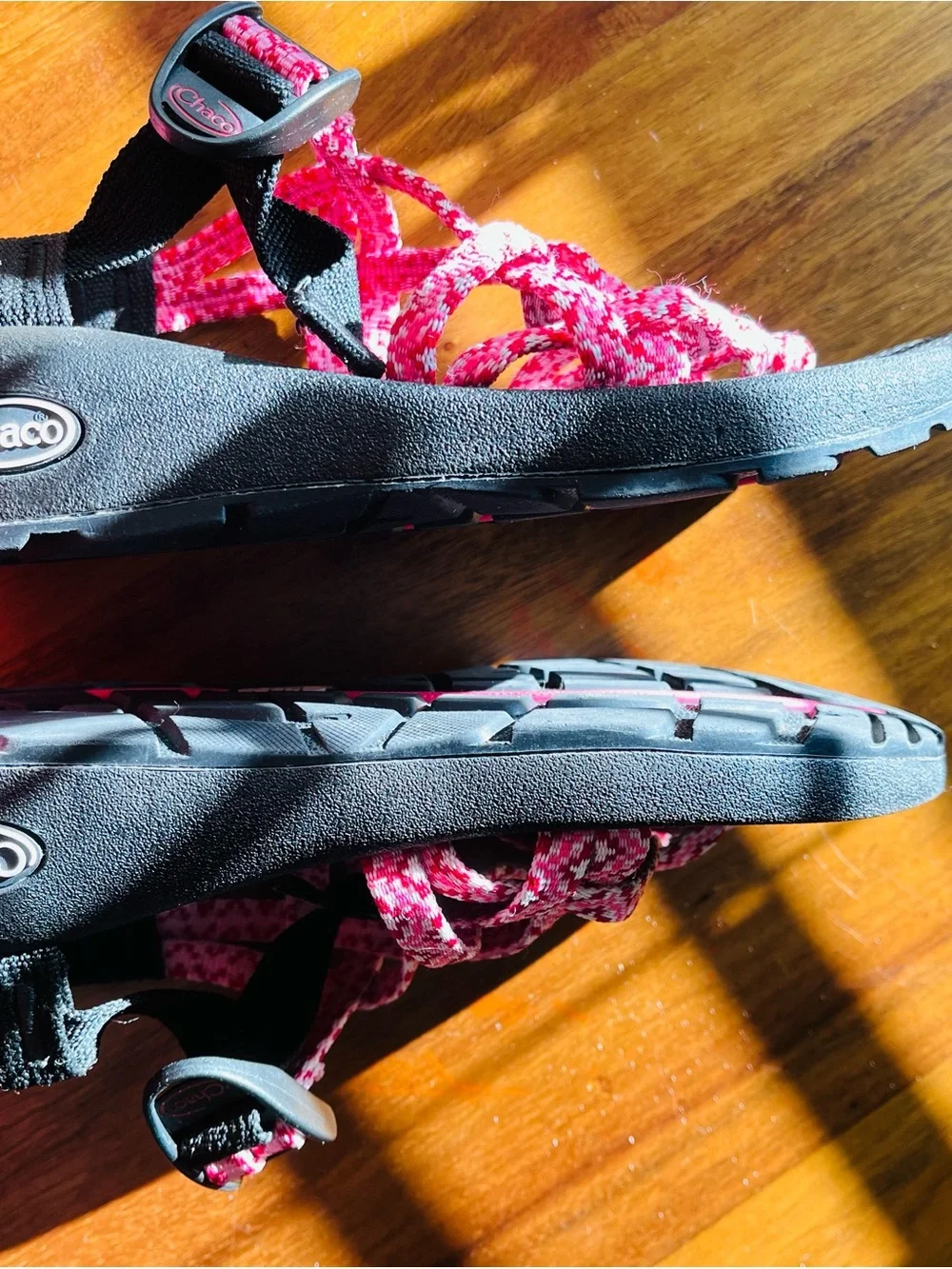 Chaco Woven Strap Sport Sandals - Black with Pink/White Straps